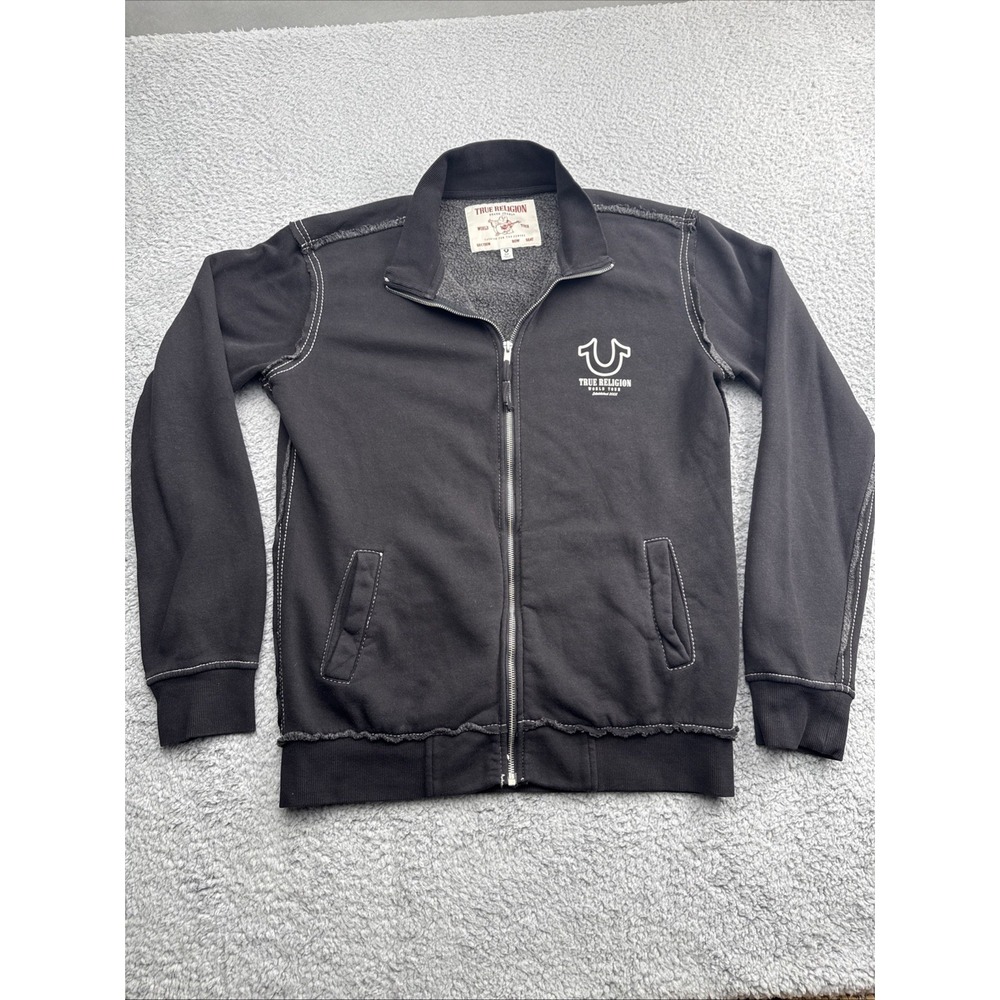 True Religion Jacket Mens Small Sweatshirt 107890 Big T Full Zip Mock Neck